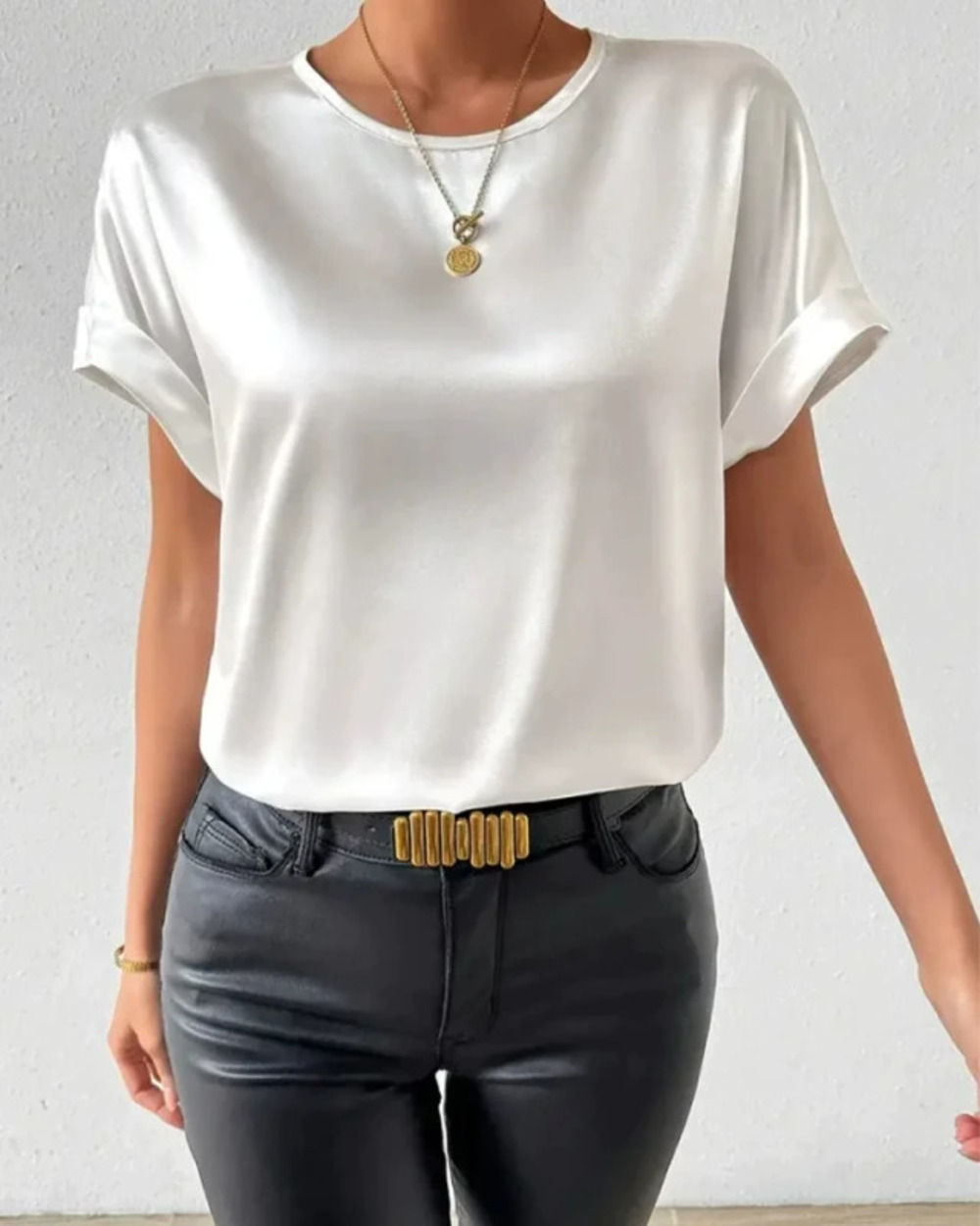 ZARA Spring Elegant Solid Color Round Neck Short Sleeve Top